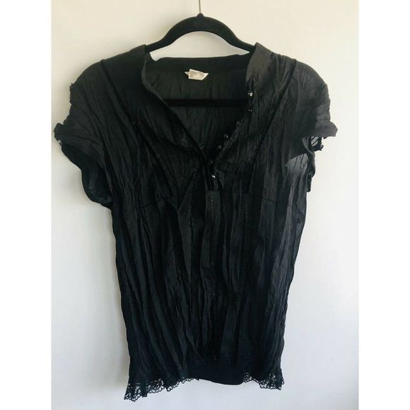 Studio Y Short Sleeve Blouse Black Chiffon Size L - Picture 2 of 9